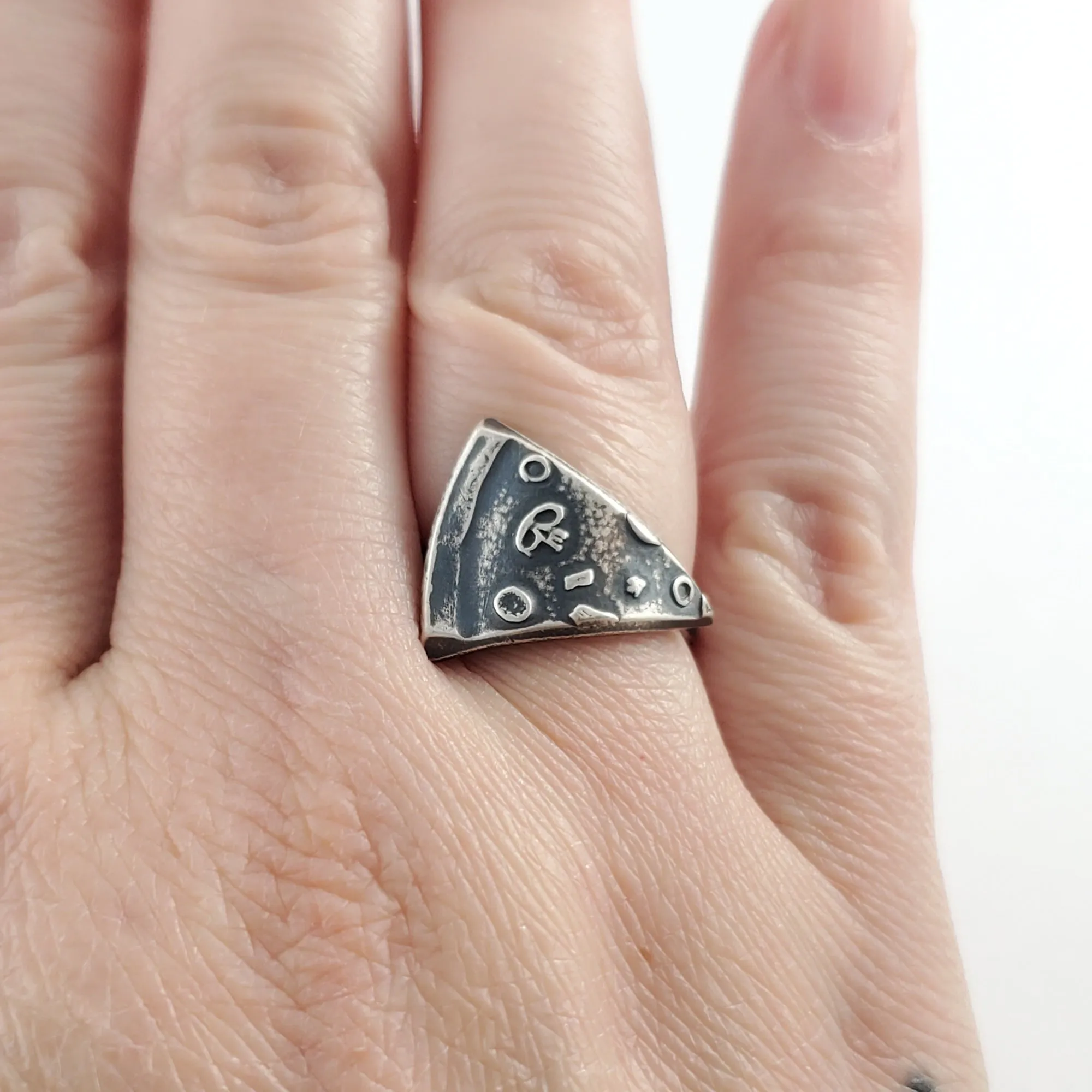 Silver Pizza Slice Coin Ring