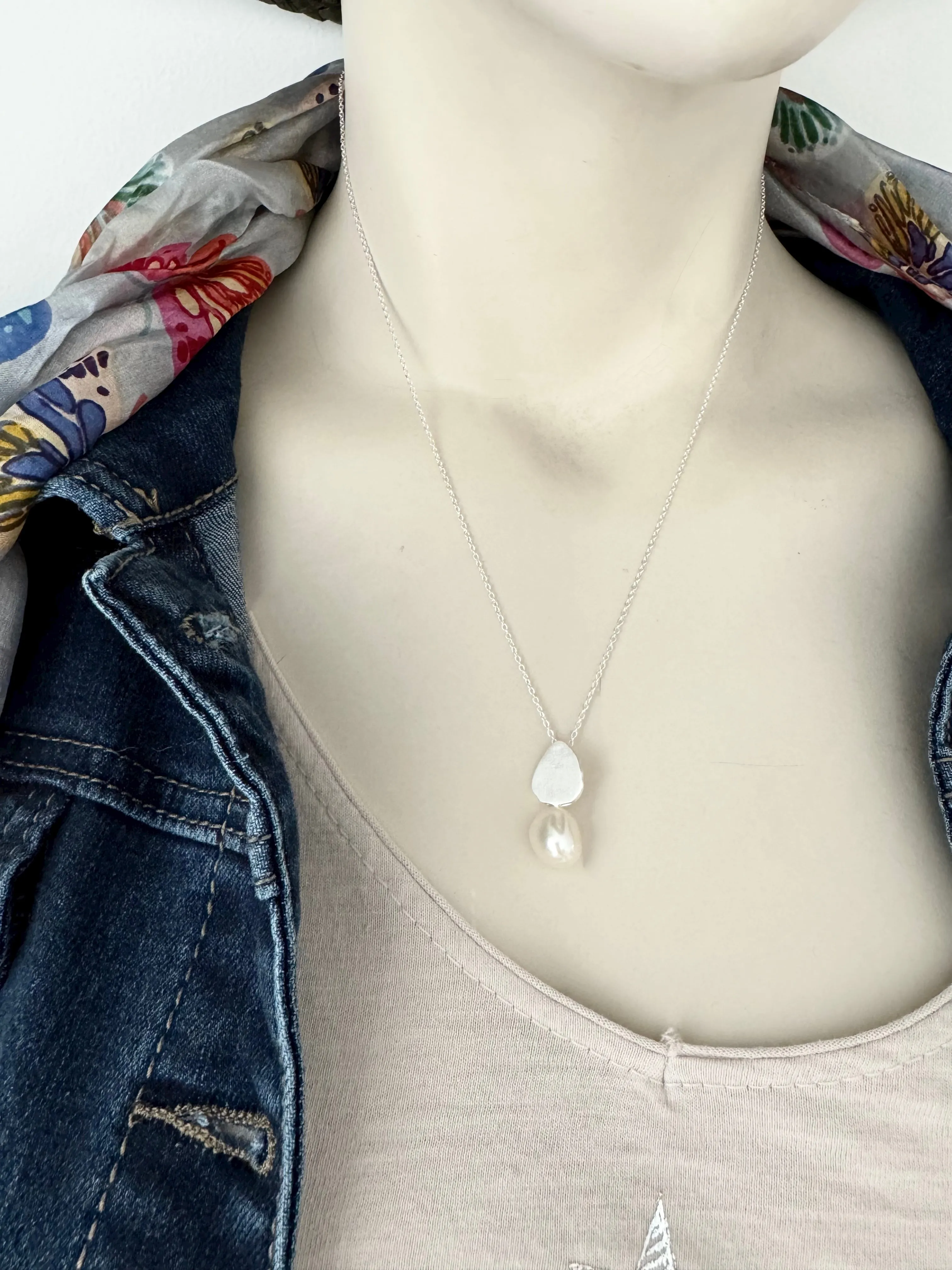 Silver Plated Necklace with Large Freshwater Pearl