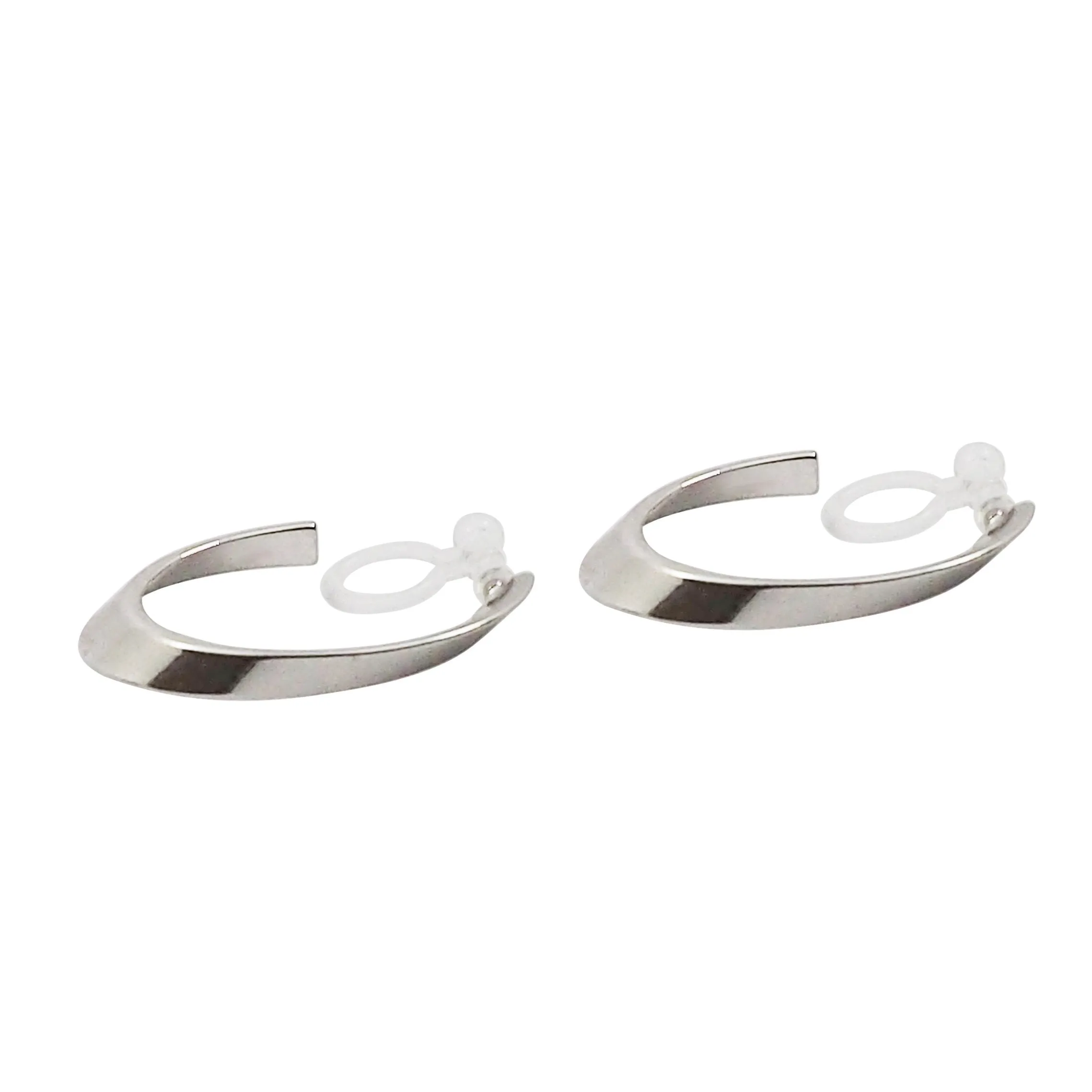 Silver Twisted Oval Invisible Clip On Hoop Earrings