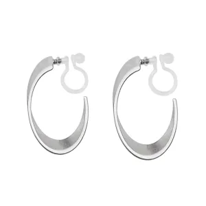 Silver Twisted Oval Invisible Clip On Hoop Earrings