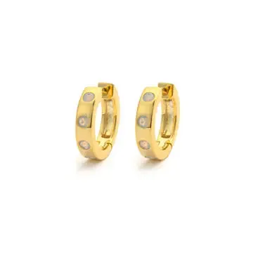Simple Band Turquoise Stone Huggie Hoop Earrings