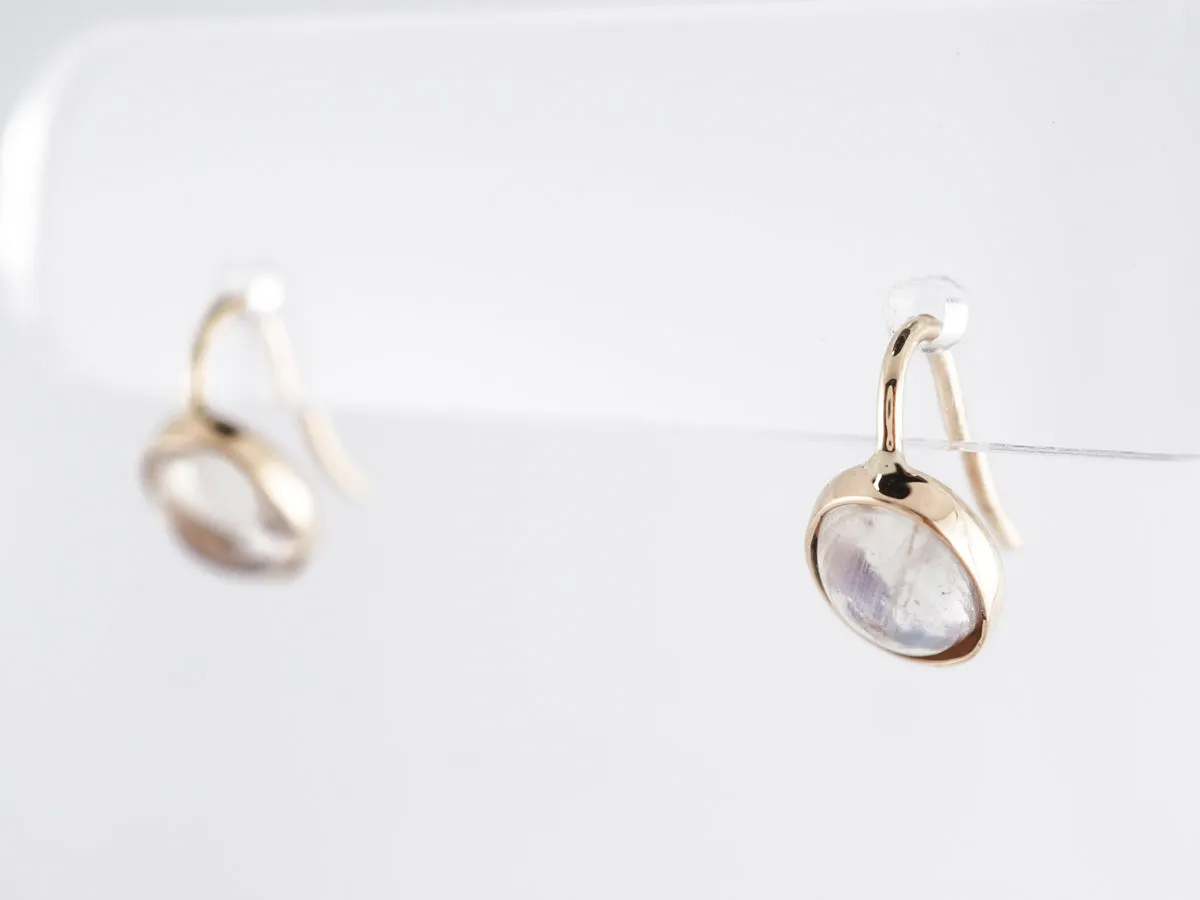 Simple Cabochon Moonstone Earrings in 14k Yellow Gold