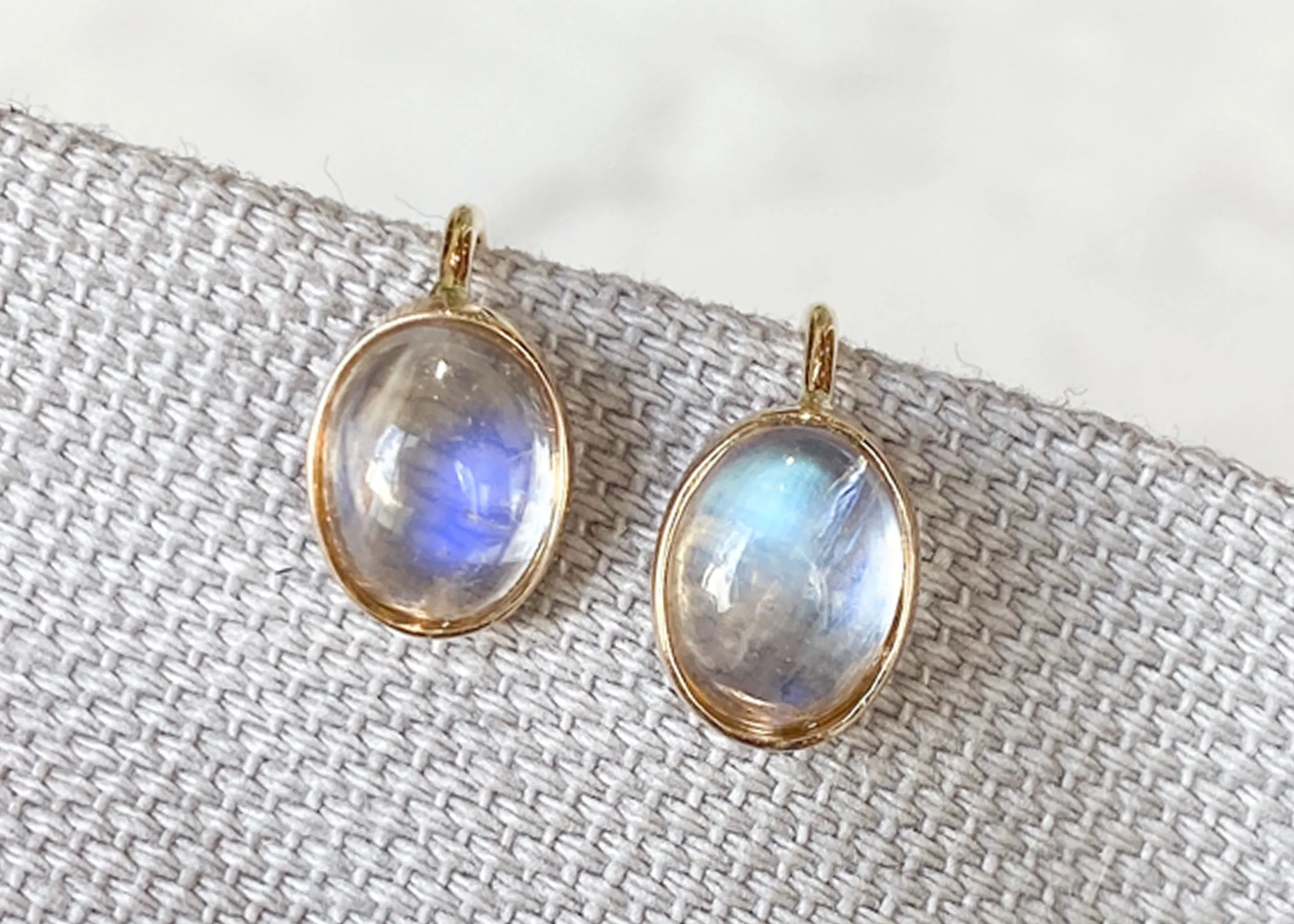 Simple Cabochon Moonstone Earrings in 14k Yellow Gold