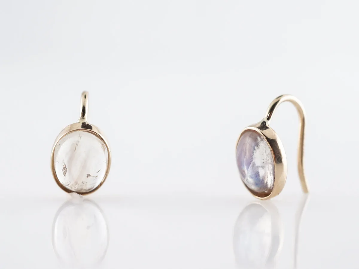 Simple Cabochon Moonstone Earrings in 14k Yellow Gold
