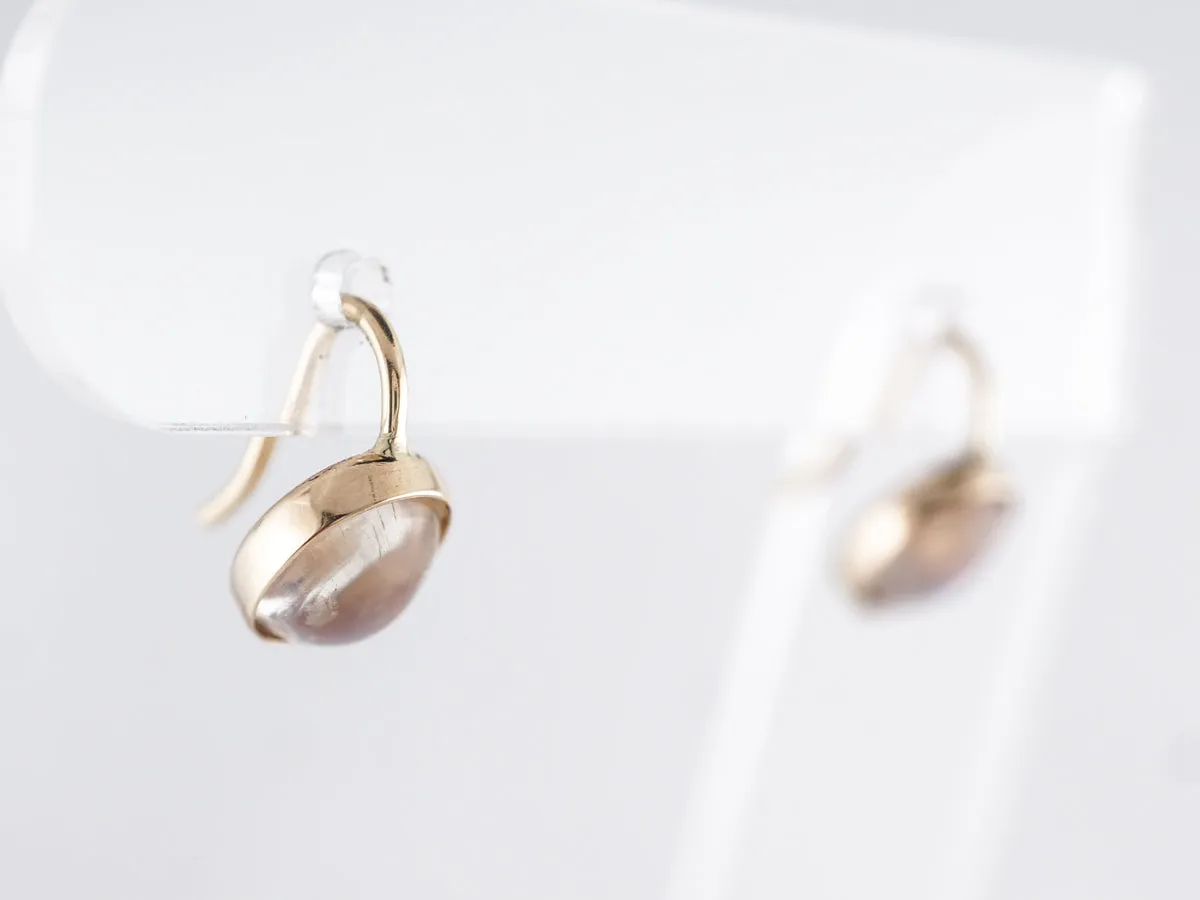 Simple Cabochon Moonstone Earrings in 14k Yellow Gold