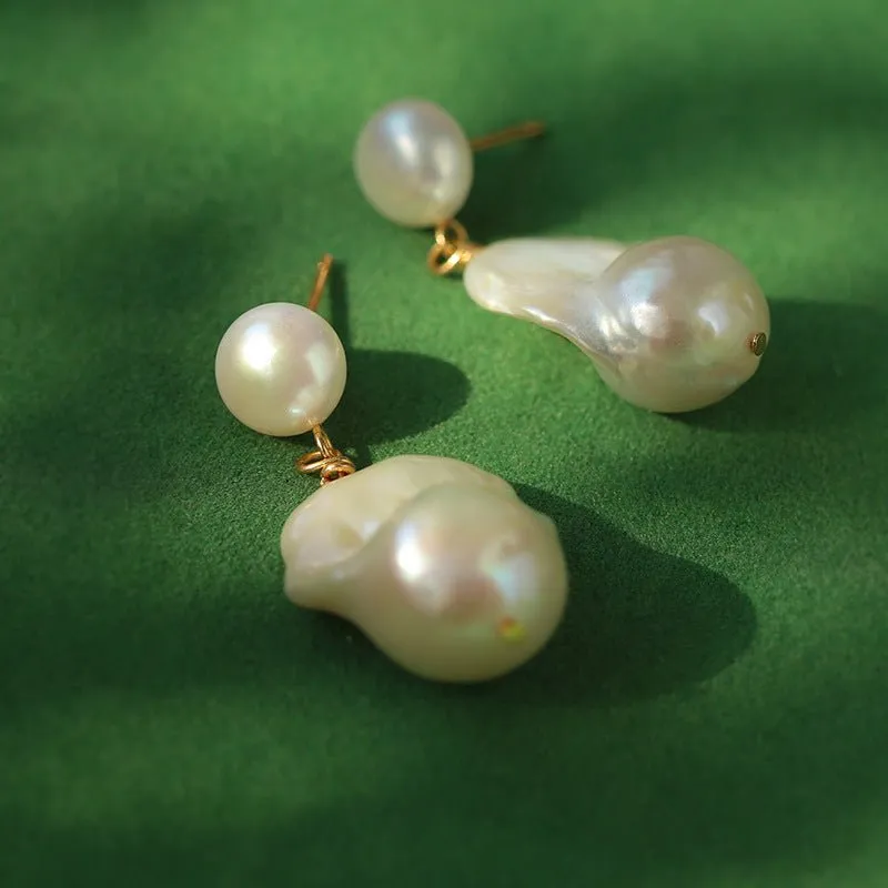Simple Freshwater Baroque Pearl Drop Earrings