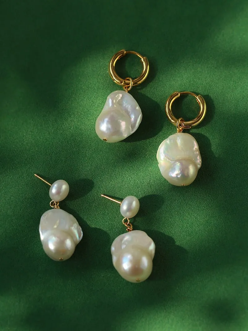 Simple Freshwater Baroque Pearl Drop Earrings