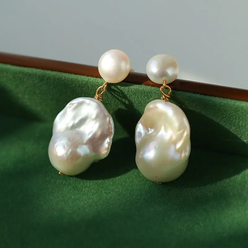 Simple Freshwater Baroque Pearl Drop Earrings