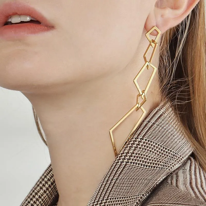 Simple Geometrical  Square Shape Link Earrings
