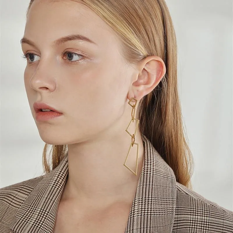 Simple Geometrical  Square Shape Link Earrings