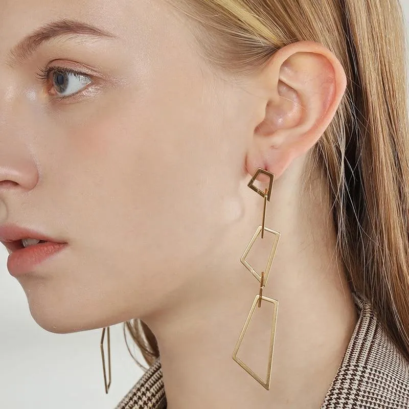 Simple Geometrical  Square Shape Link Earrings