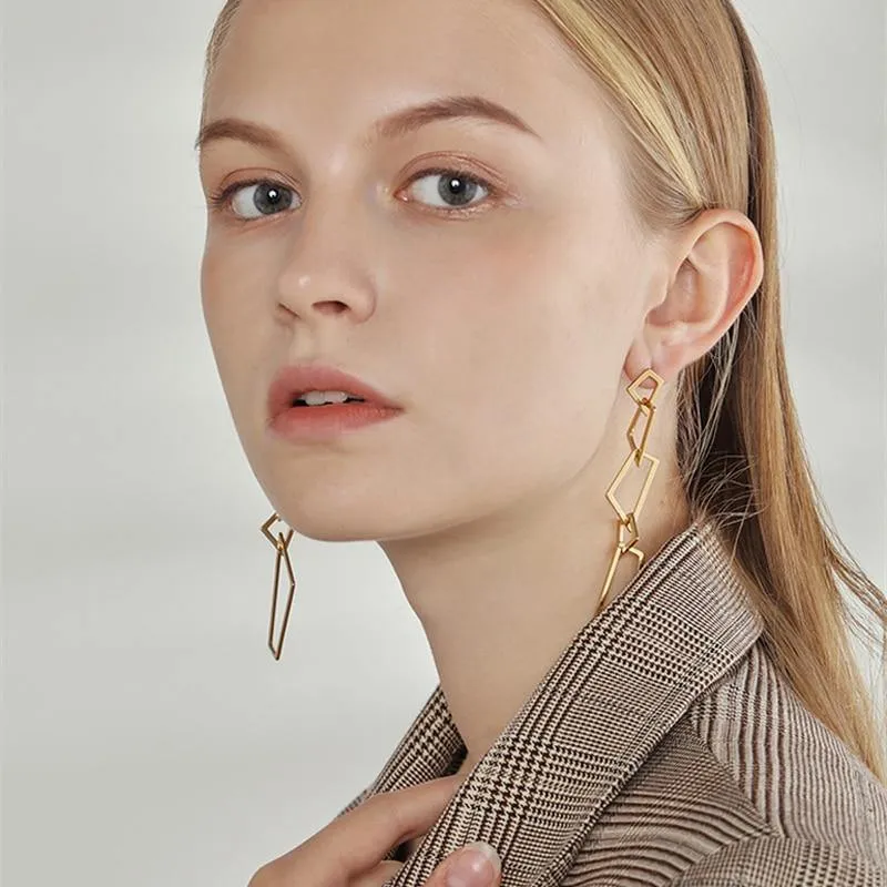 Simple Geometrical  Square Shape Link Earrings
