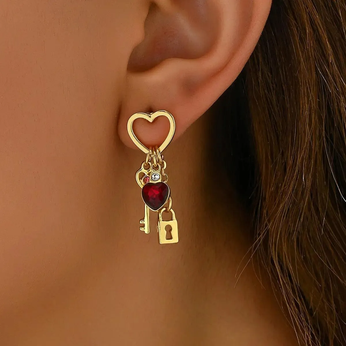 Simple Love Diamond Lock Earrings