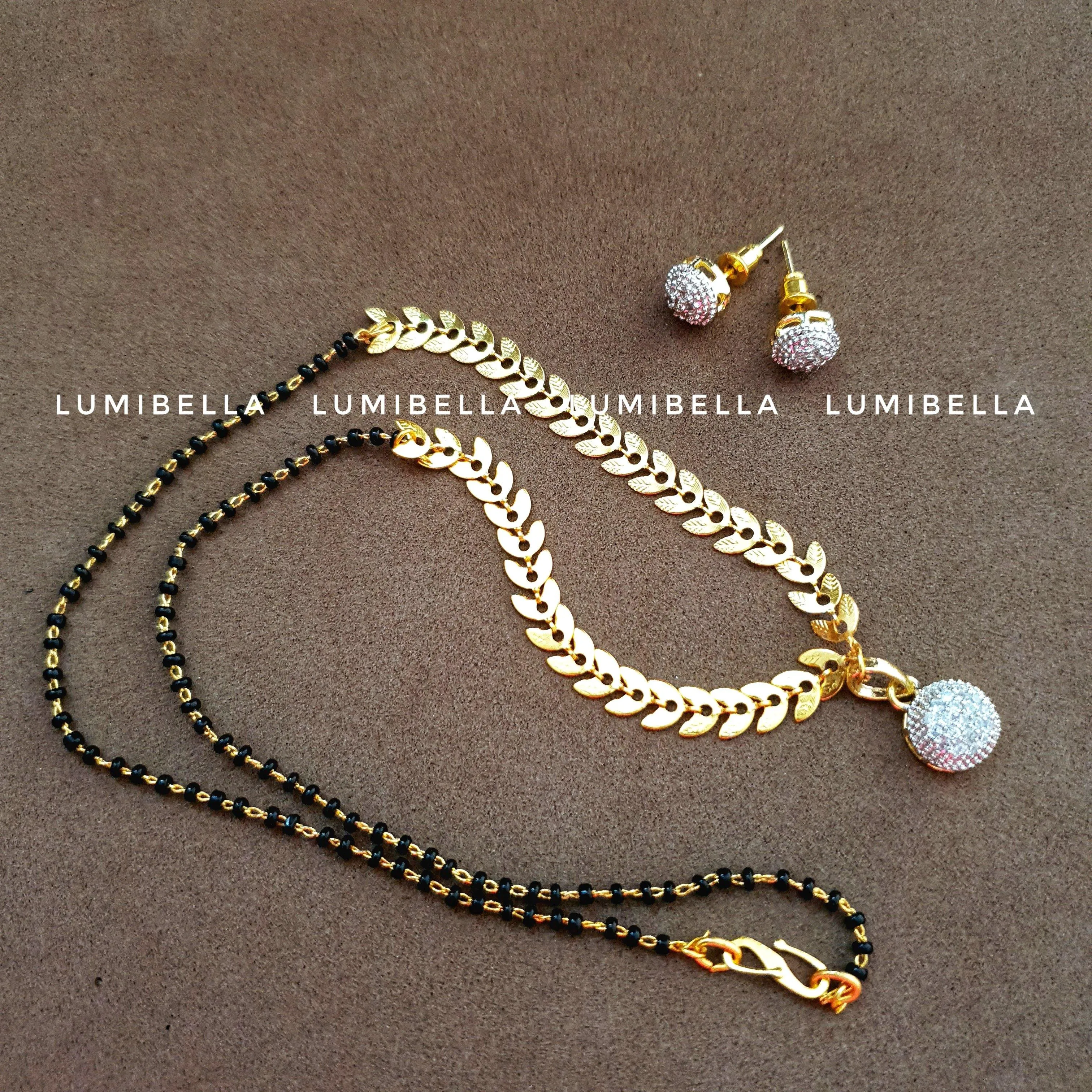 Simple Mangalsuthra Neckset with Stud Earrings