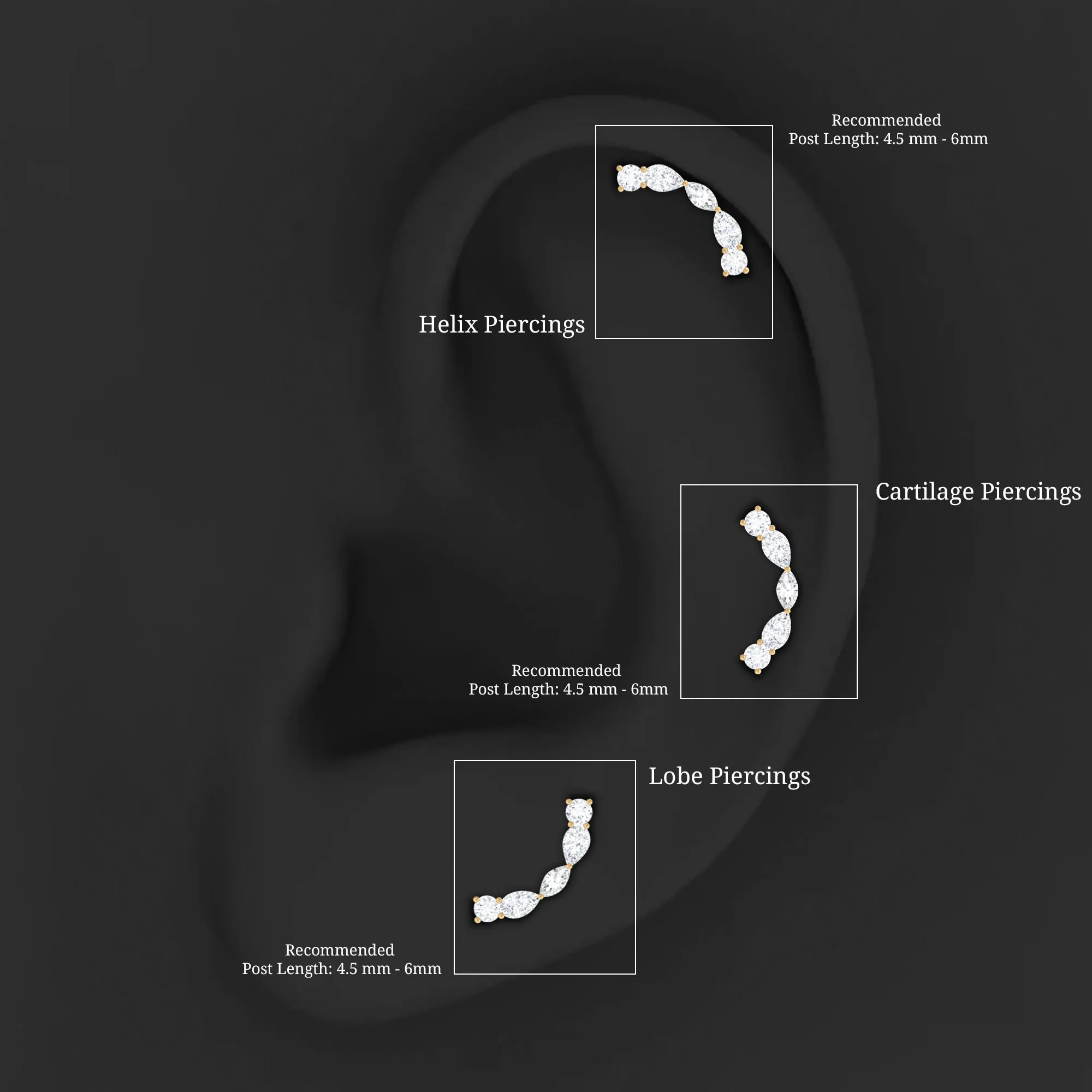 Simple Moissanite Curved Crawler Earring for Helix Piercing