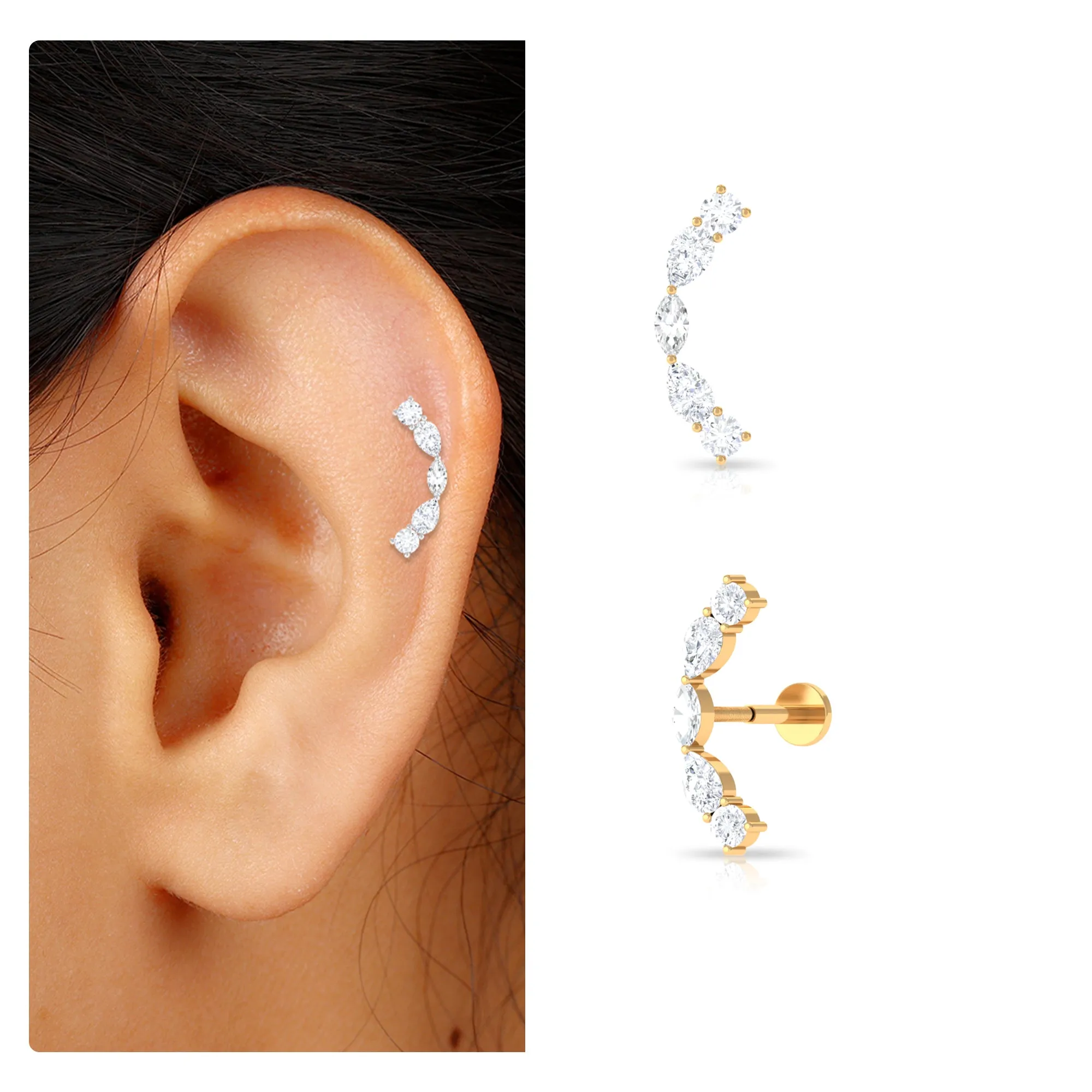 Simple Moissanite Curved Crawler Earring for Helix Piercing