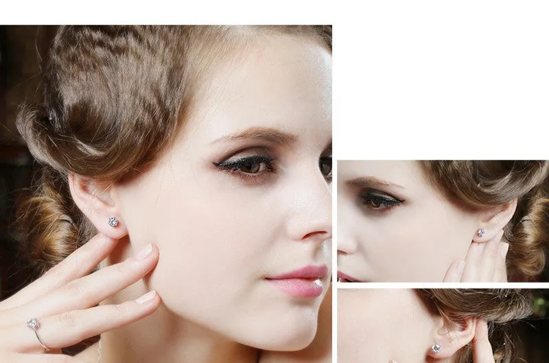 Simple New Design Rhinestone Crystal Silver Stud Earrings