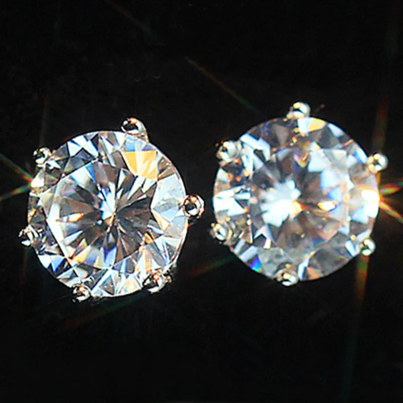 Simple New Design Rhinestone Crystal Silver Stud Earrings