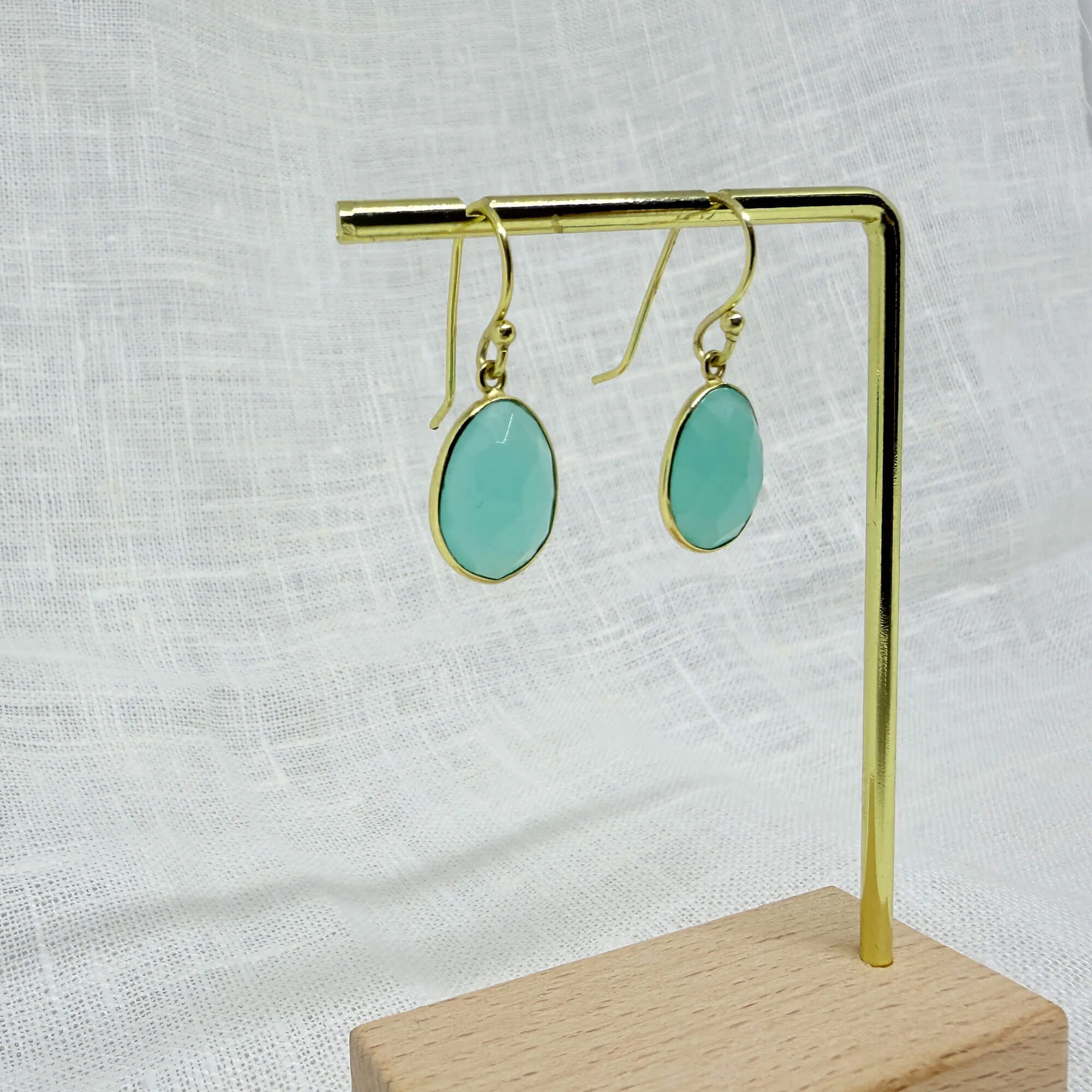 Simple Oval Gemstone Drop Earrings