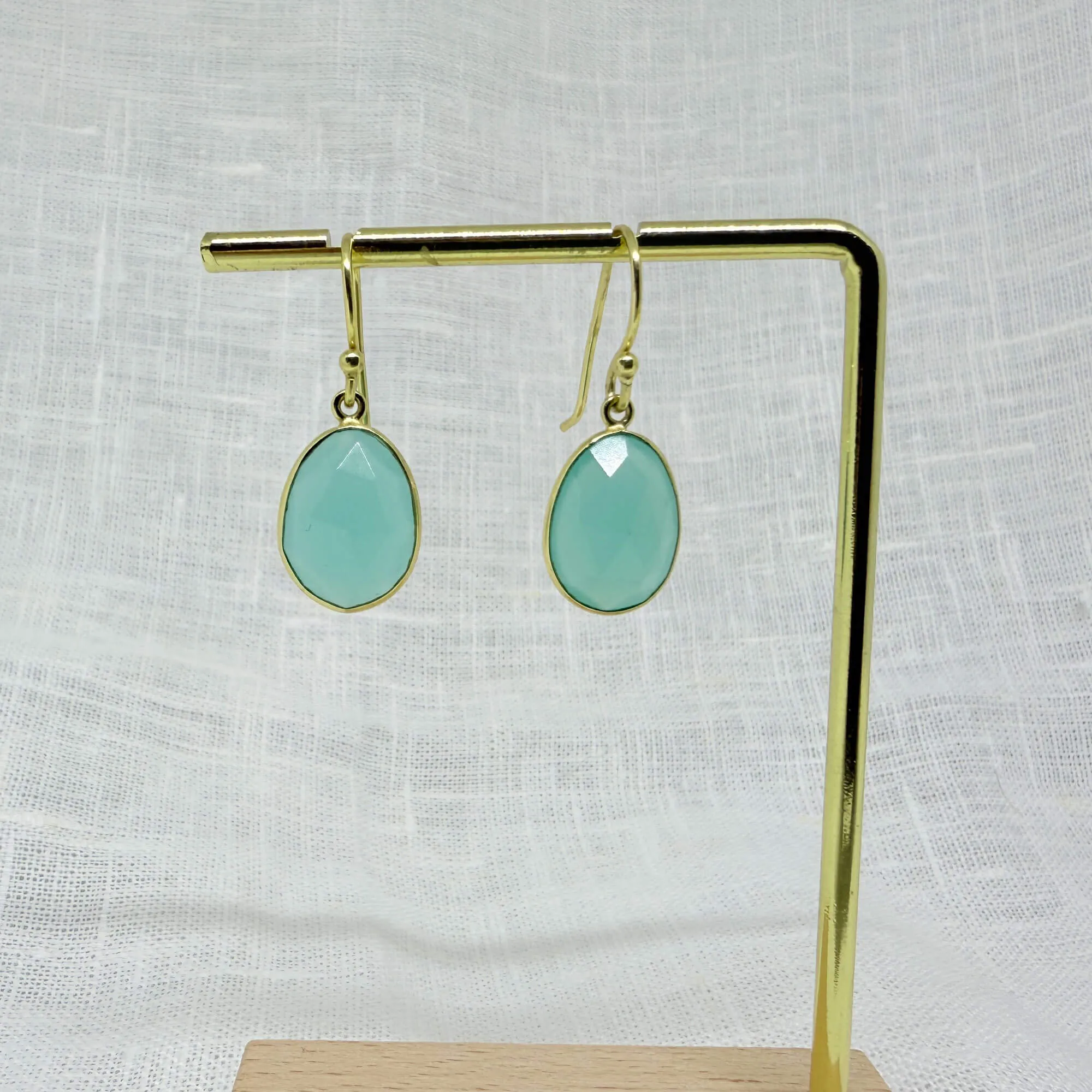 Simple Oval Gemstone Drop Earrings