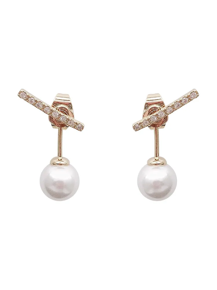 Simple Rhinestone Small Word Pearl All-match Earrings