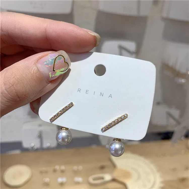 Simple Rhinestone Small Word Pearl All-match Earrings