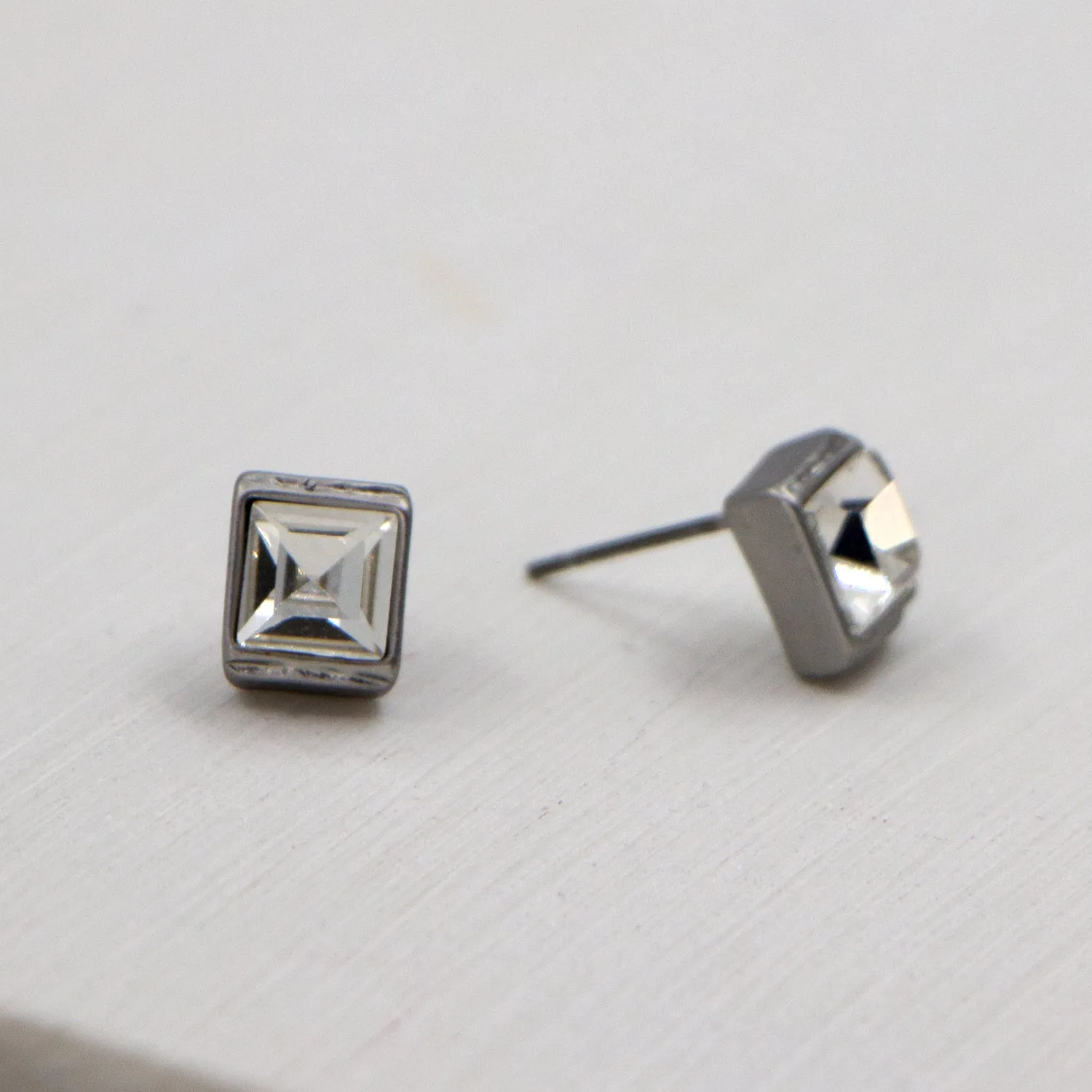 Simple square stud earrings with crystal