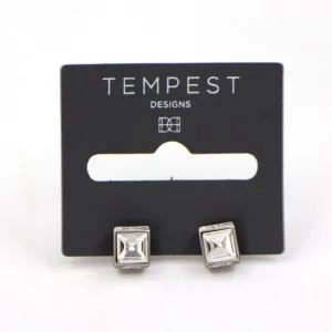Simple square stud earrings with crystal