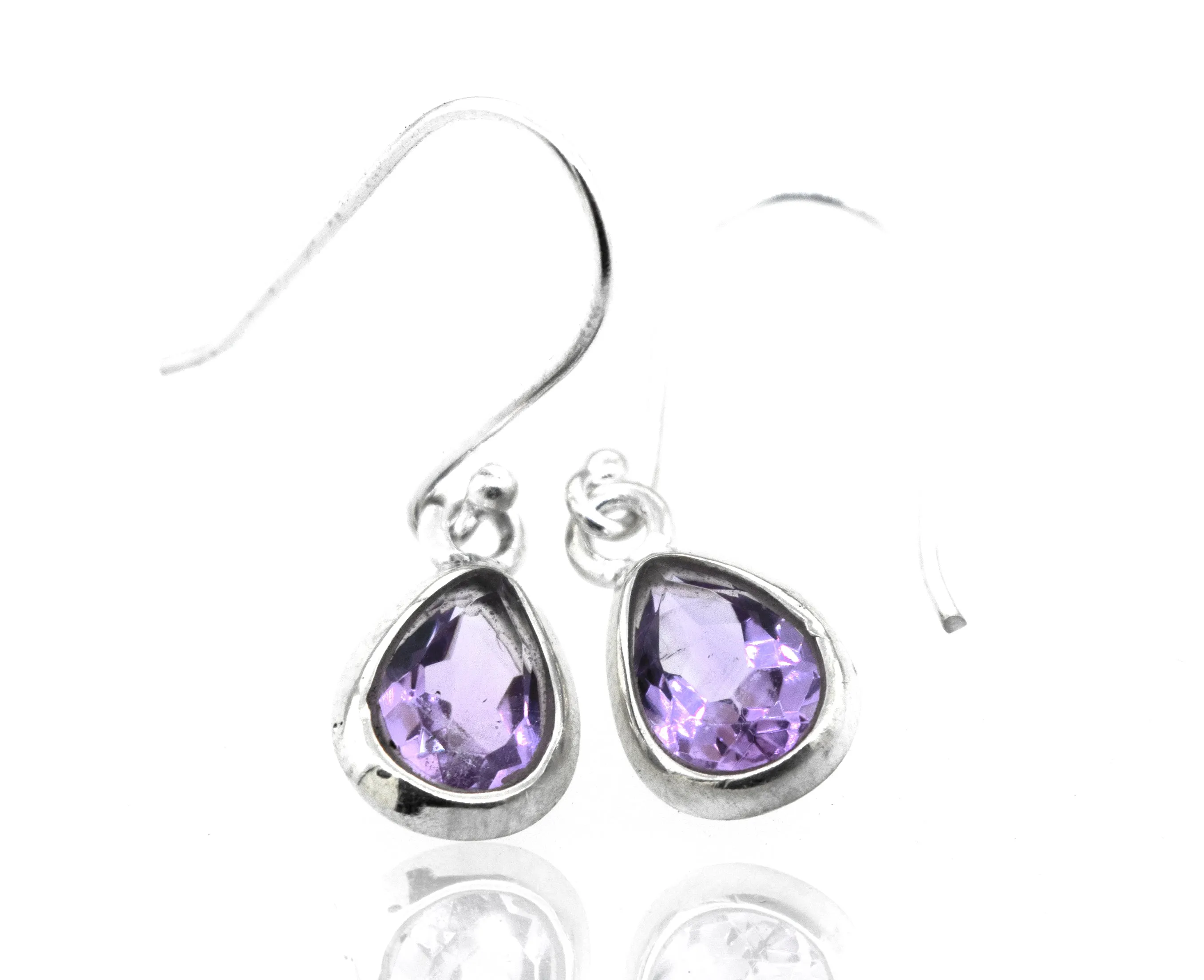 Simple Teardrop Shape Amethyst Earrings