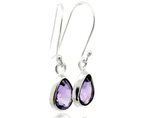 Simple Teardrop Shape Amethyst Earrings
