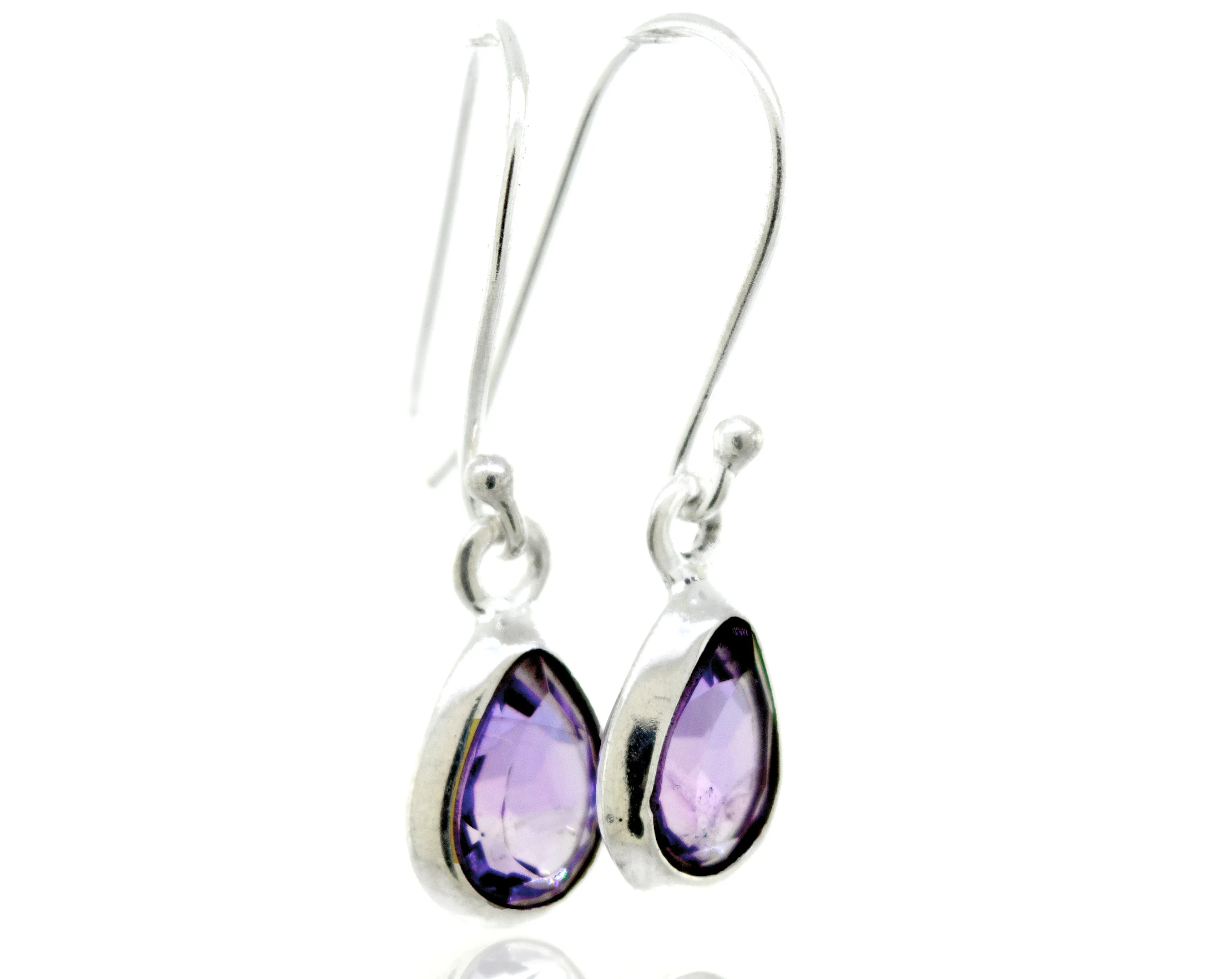 Simple Teardrop Shape Amethyst Earrings