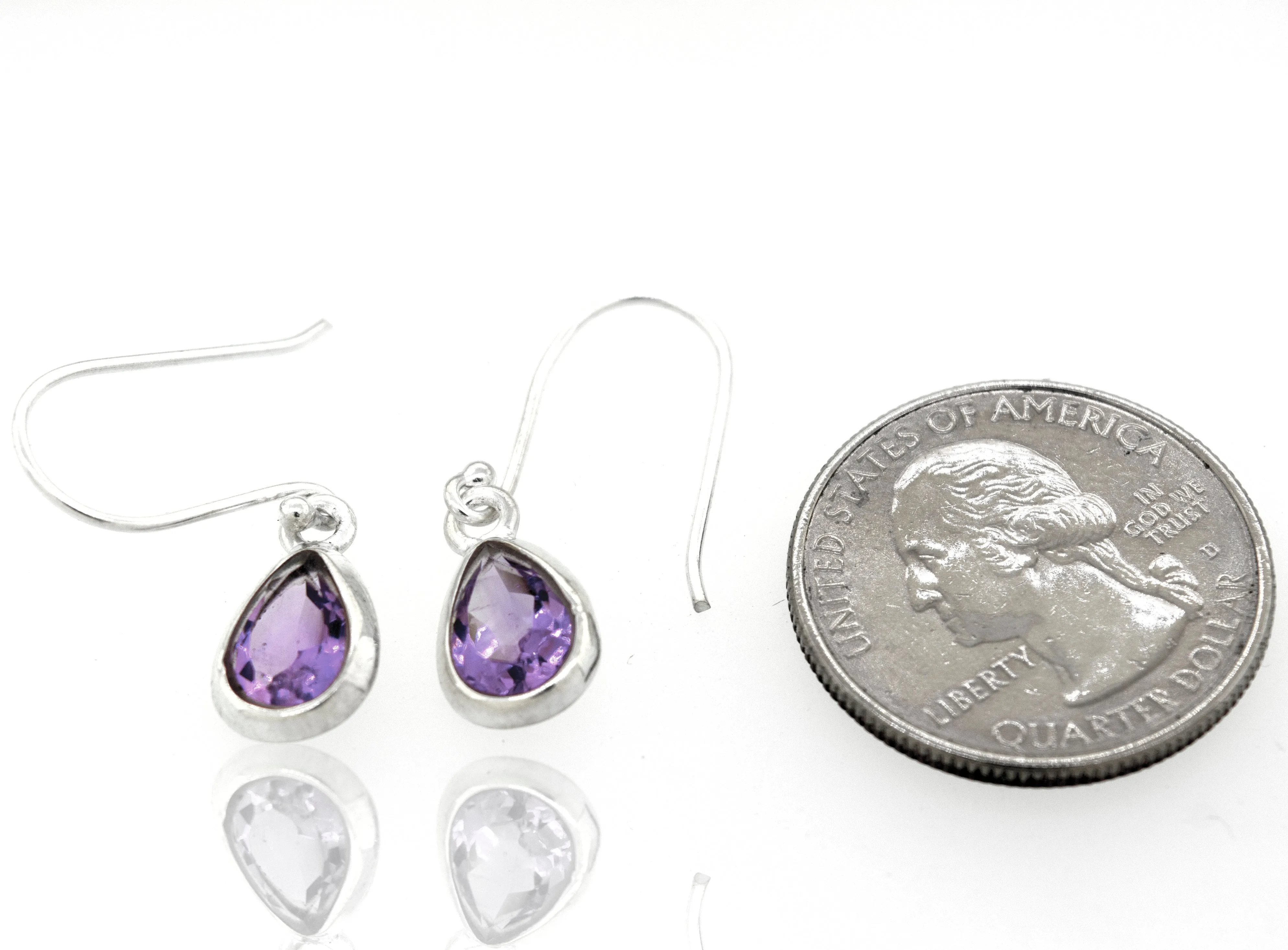 Simple Teardrop Shape Amethyst Earrings