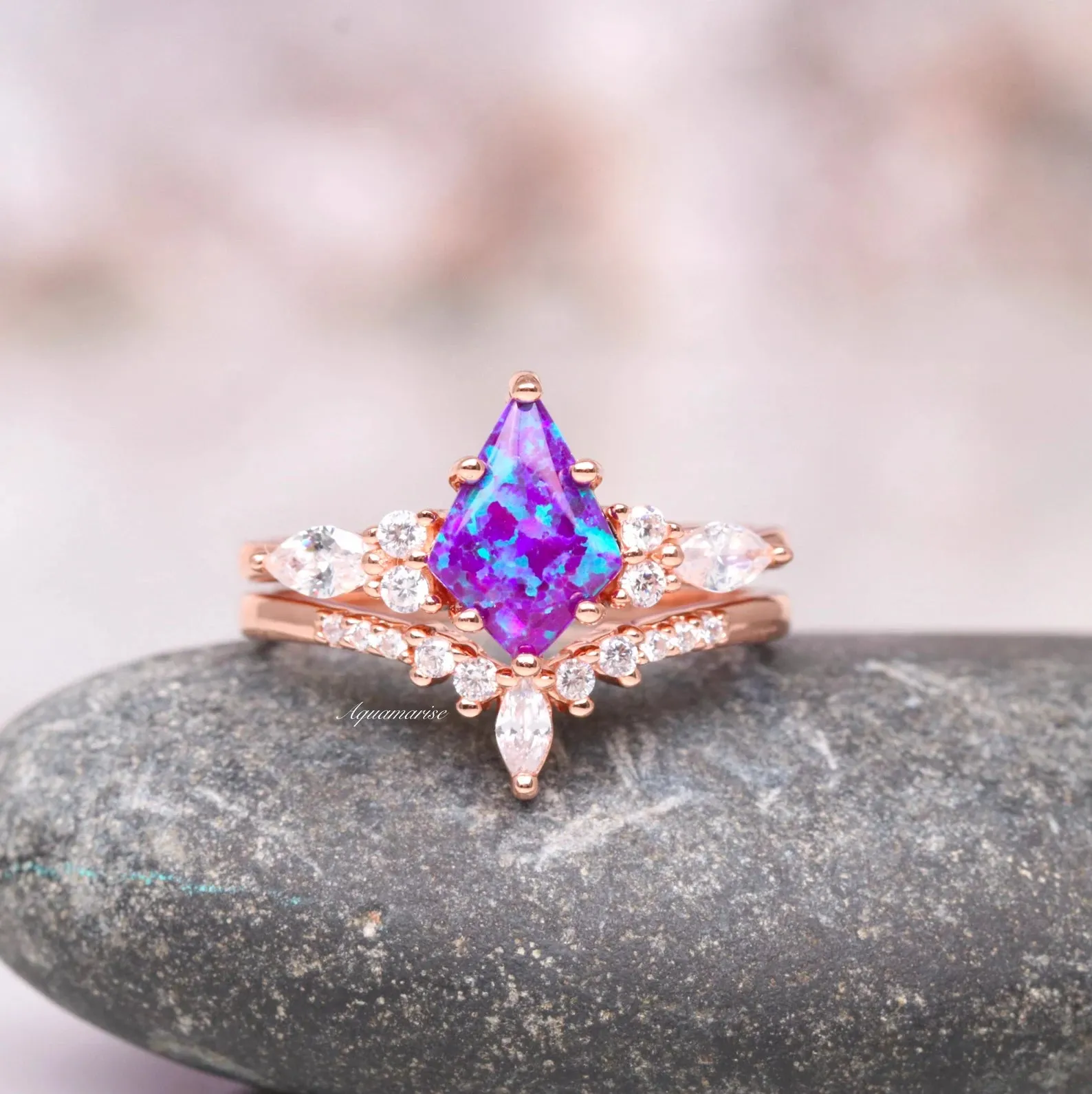Skye Kite™  Purple Fire Opal Couples Ring