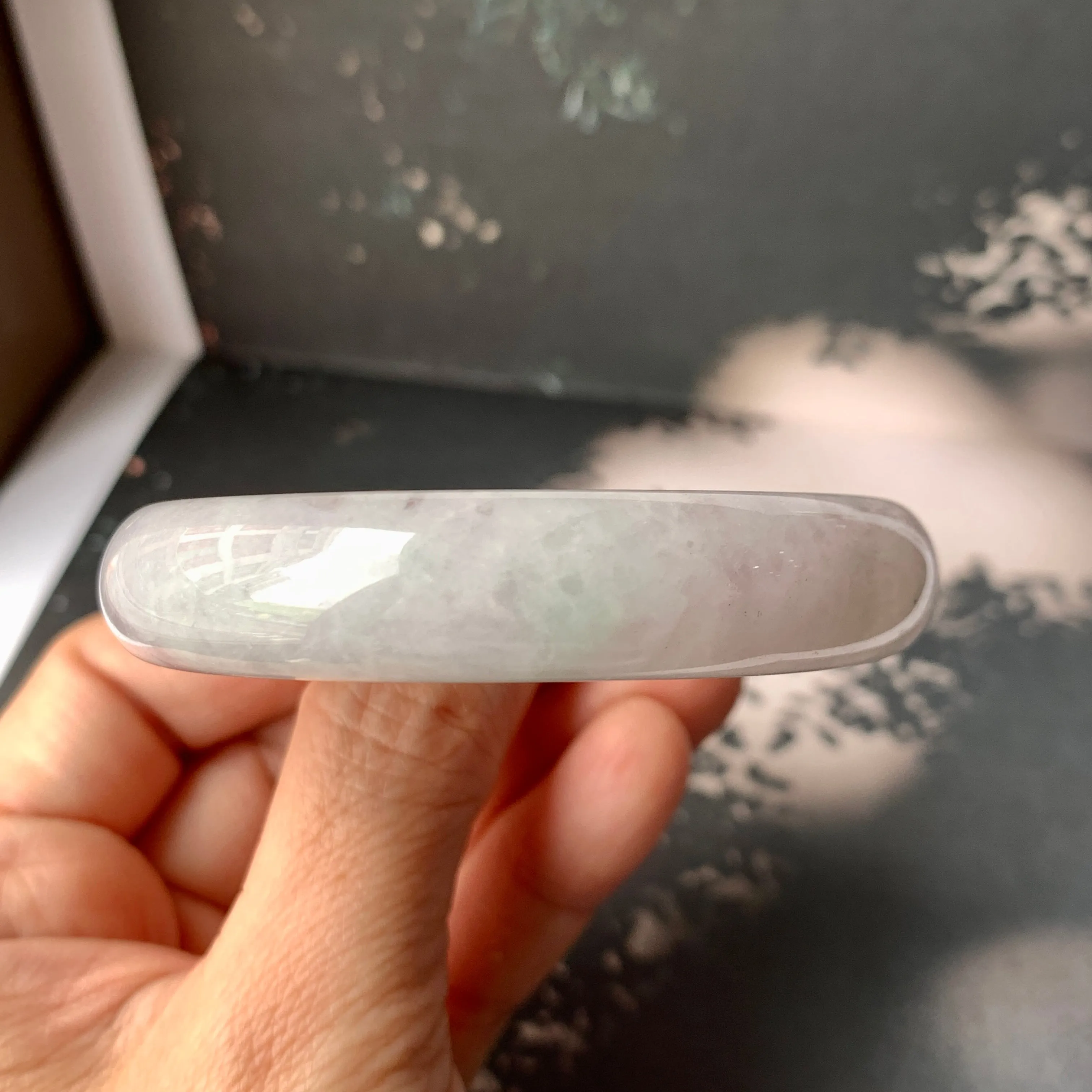 SOLD OUT: 53.2mm A-Grade Natural Light Lavender Green Jadeite Modern Round Bangle No.330088