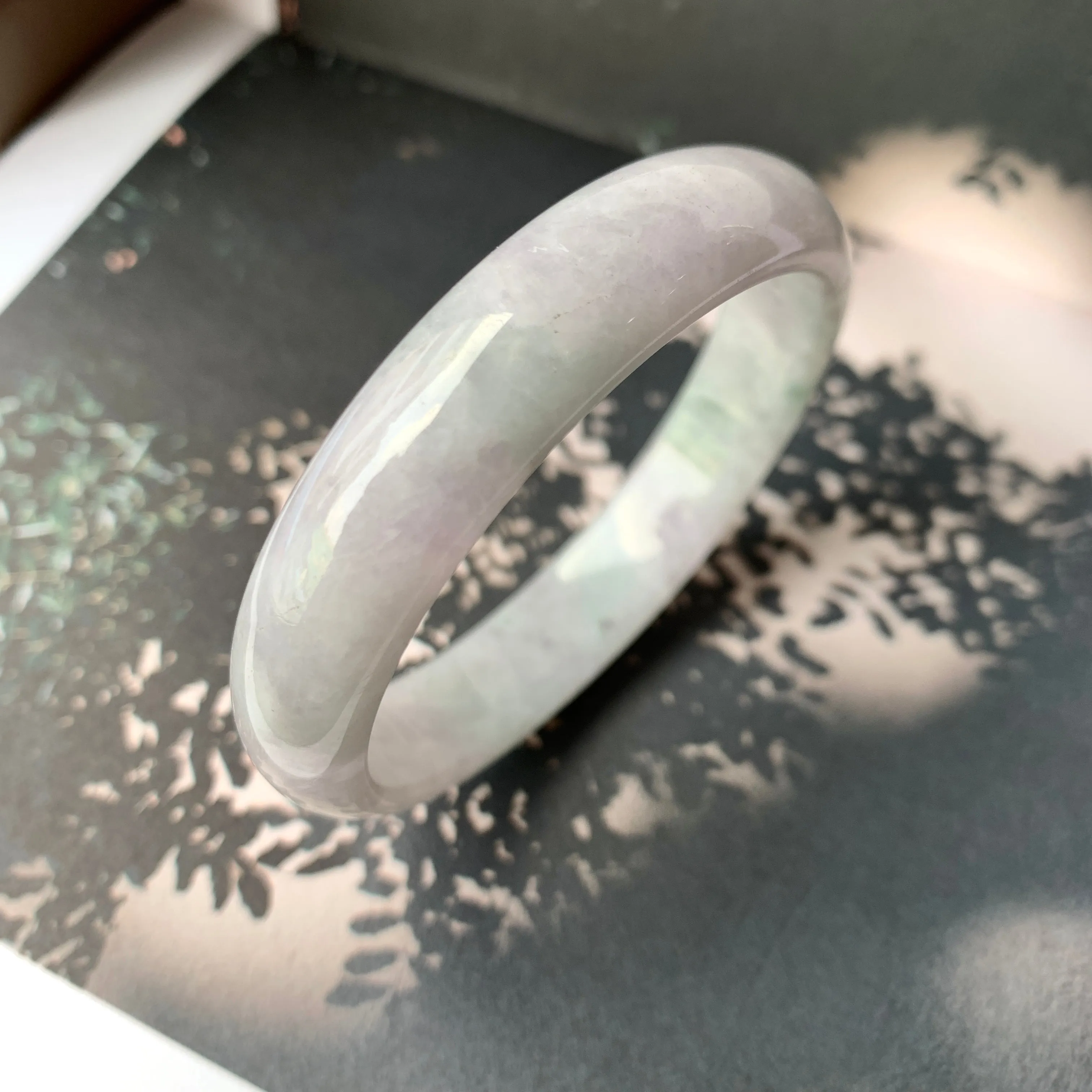 SOLD OUT: 53.2mm A-Grade Natural Light Lavender Green Jadeite Modern Round Bangle No.330088