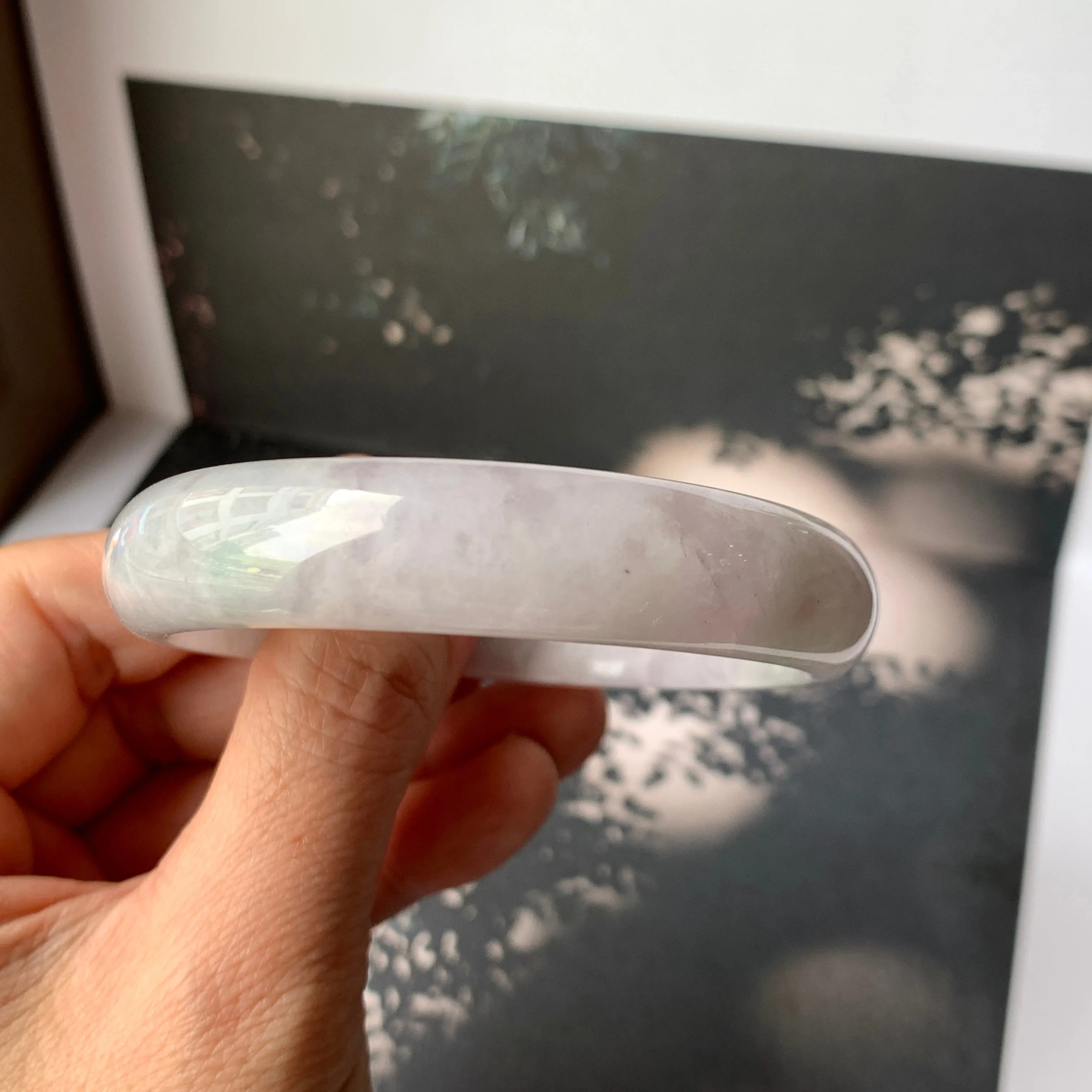 SOLD OUT: 53.2mm A-Grade Natural Light Lavender Green Jadeite Modern Round Bangle No.330088