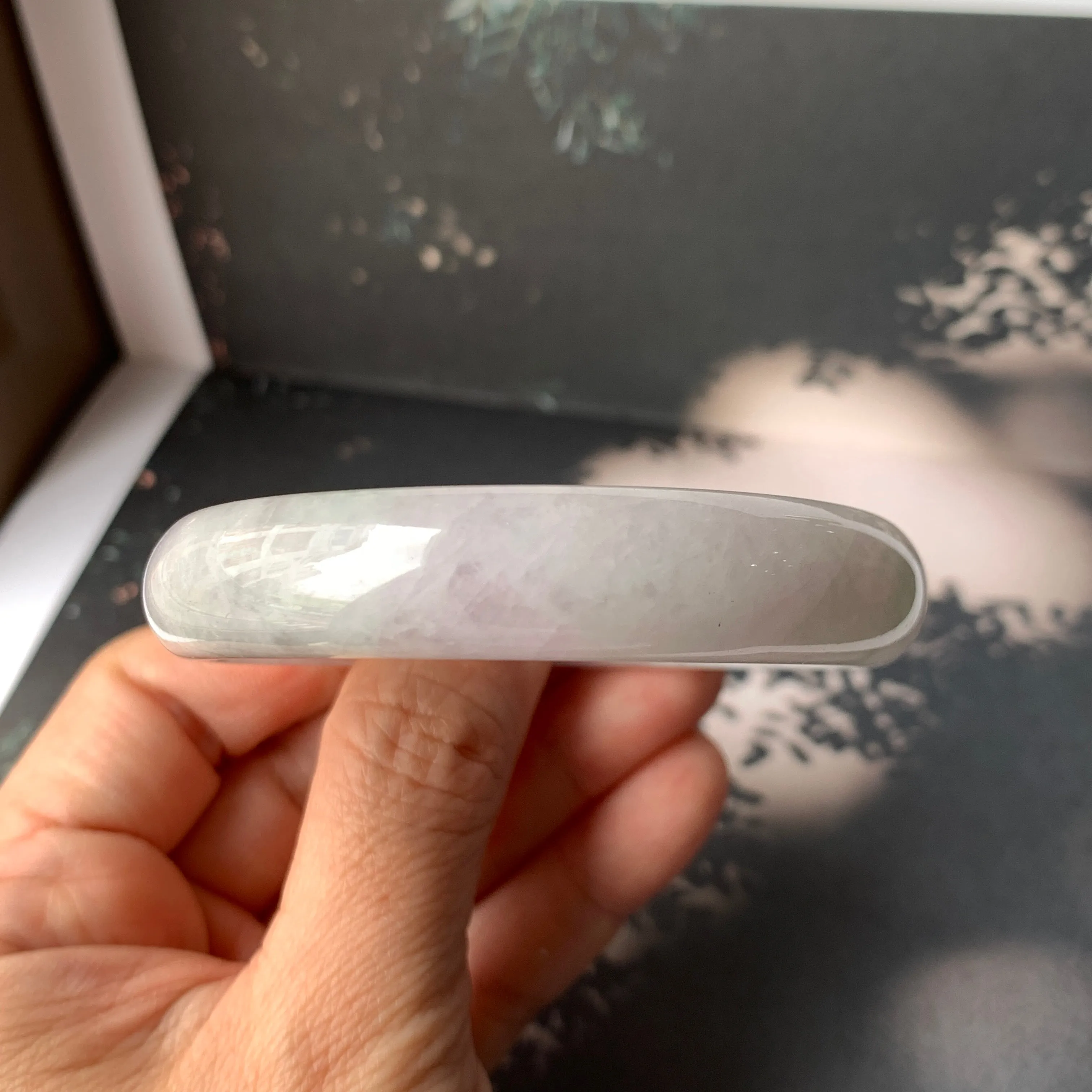 SOLD OUT: 53.2mm A-Grade Natural Light Lavender Green Jadeite Modern Round Bangle No.330088