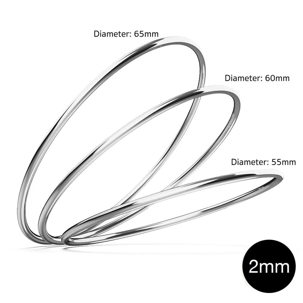 Solid Golf Bangle 2mm Rhodium Layered