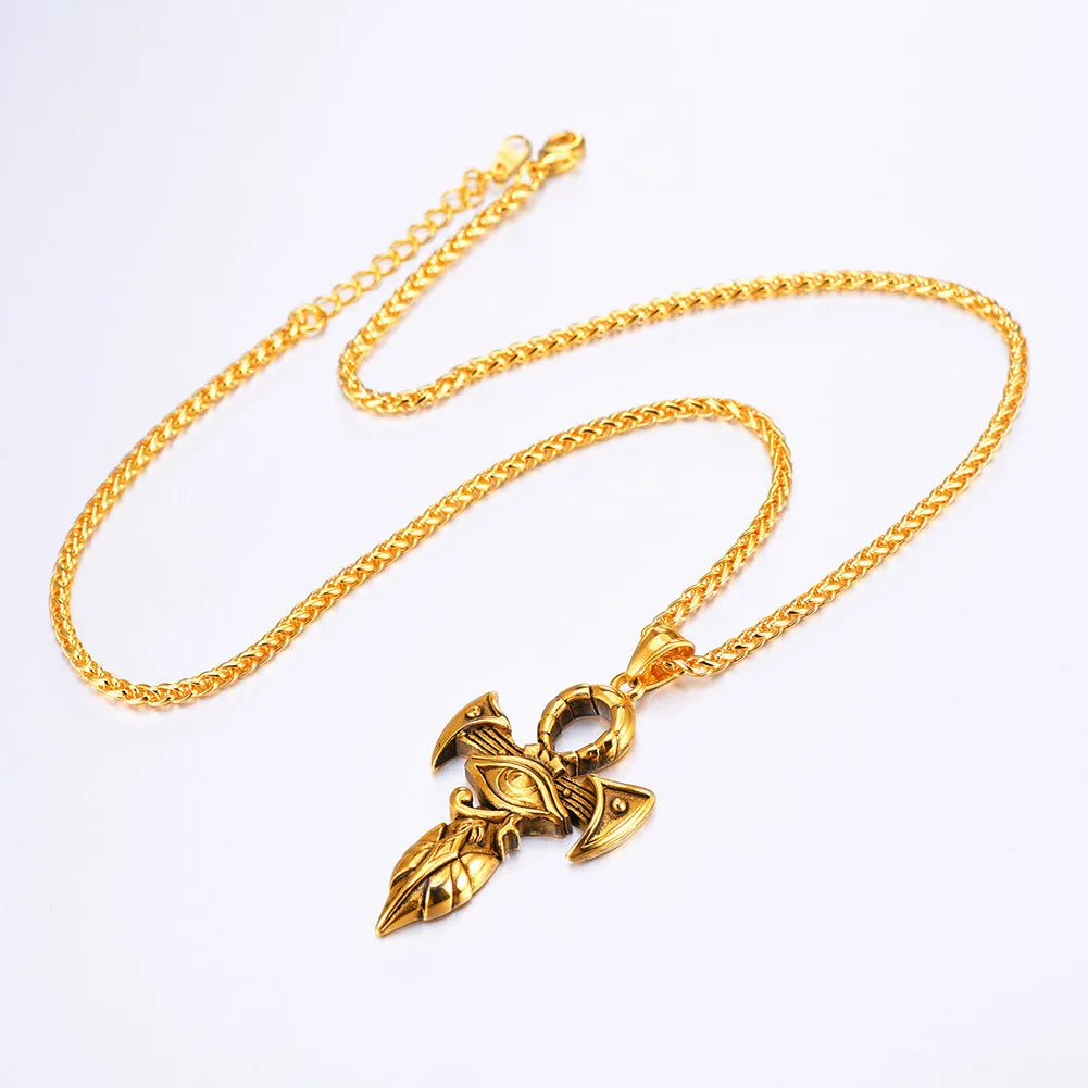 Stainless Steel Eye of Horus Egypt Cross Necklace
