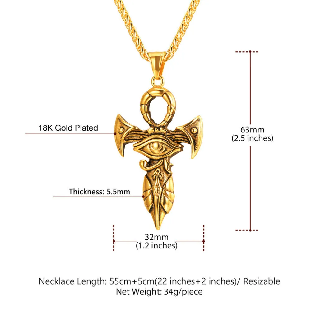 Stainless Steel Eye of Horus Egypt Cross Necklace