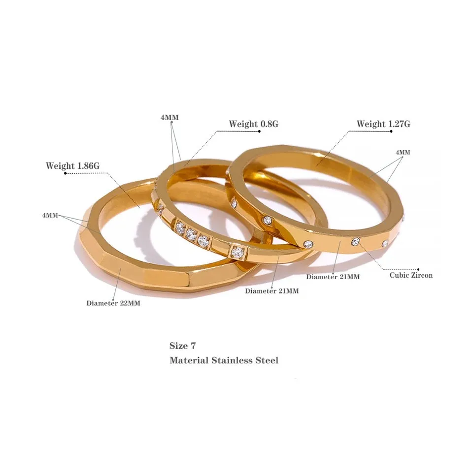 Star Sparkle Stackable Band Rings - 18K Gold Coated