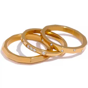 Star Sparkle Stackable Band Rings - 18K Gold Coated