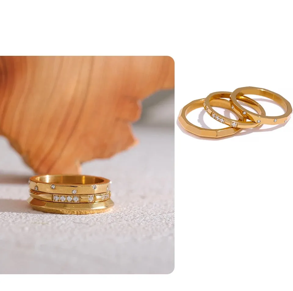 Star Sparkle Stackable Band Rings - 18K Gold Coated