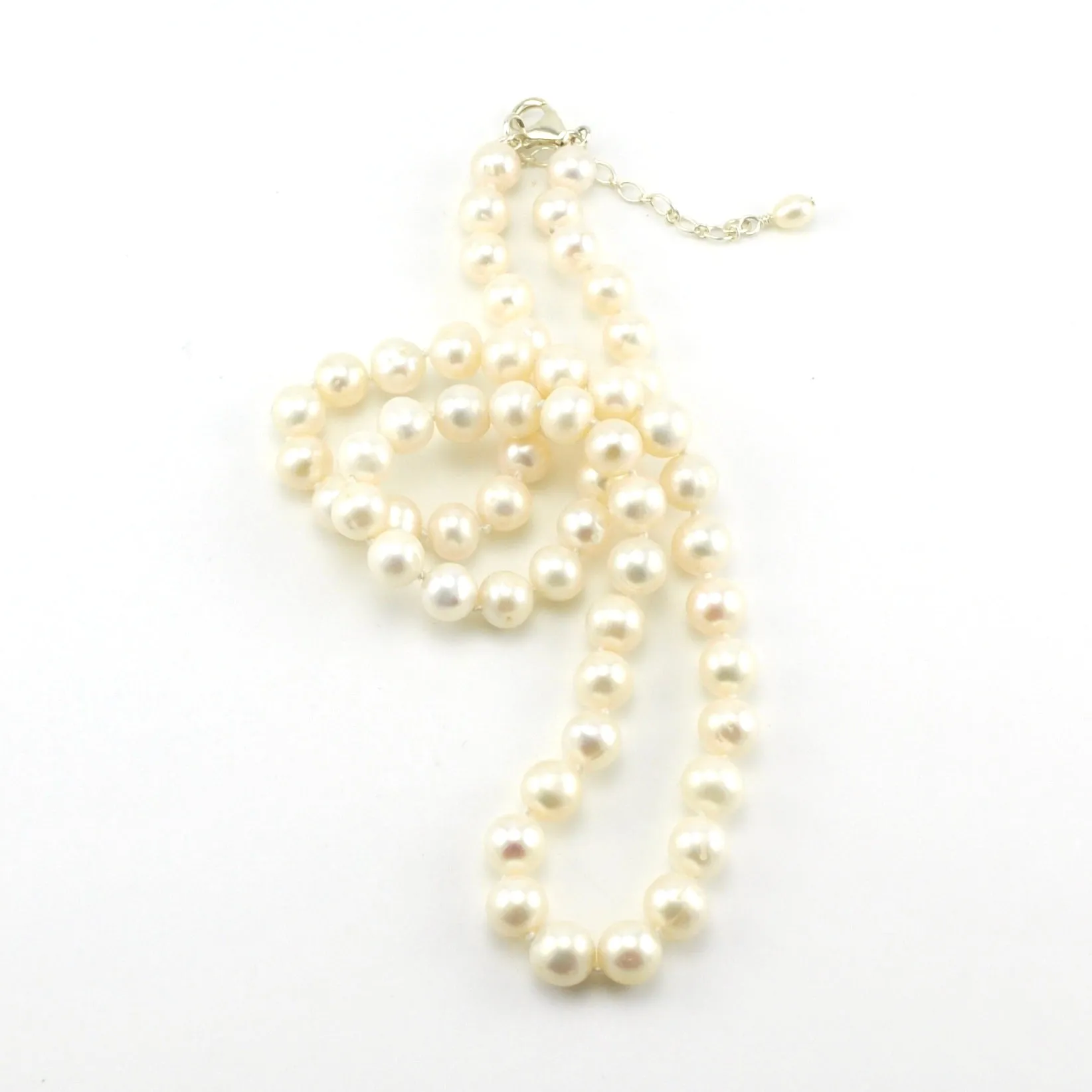 Sterling Silver 7mm White Pearl Necklace