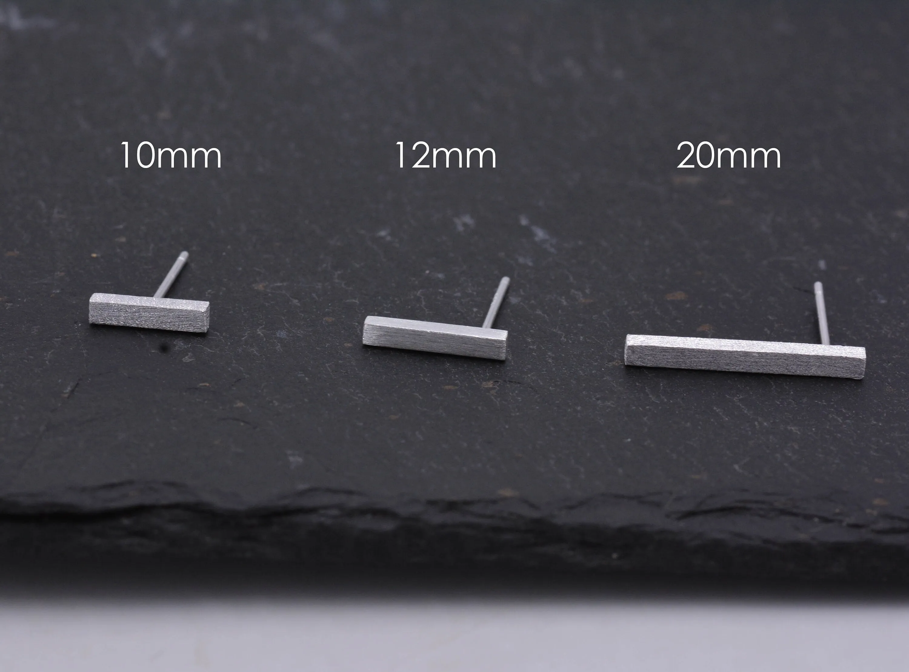 Sterling Silver Bar Stud Earrings with Satin Textured Finish, Minimalist Geometric Jewellery