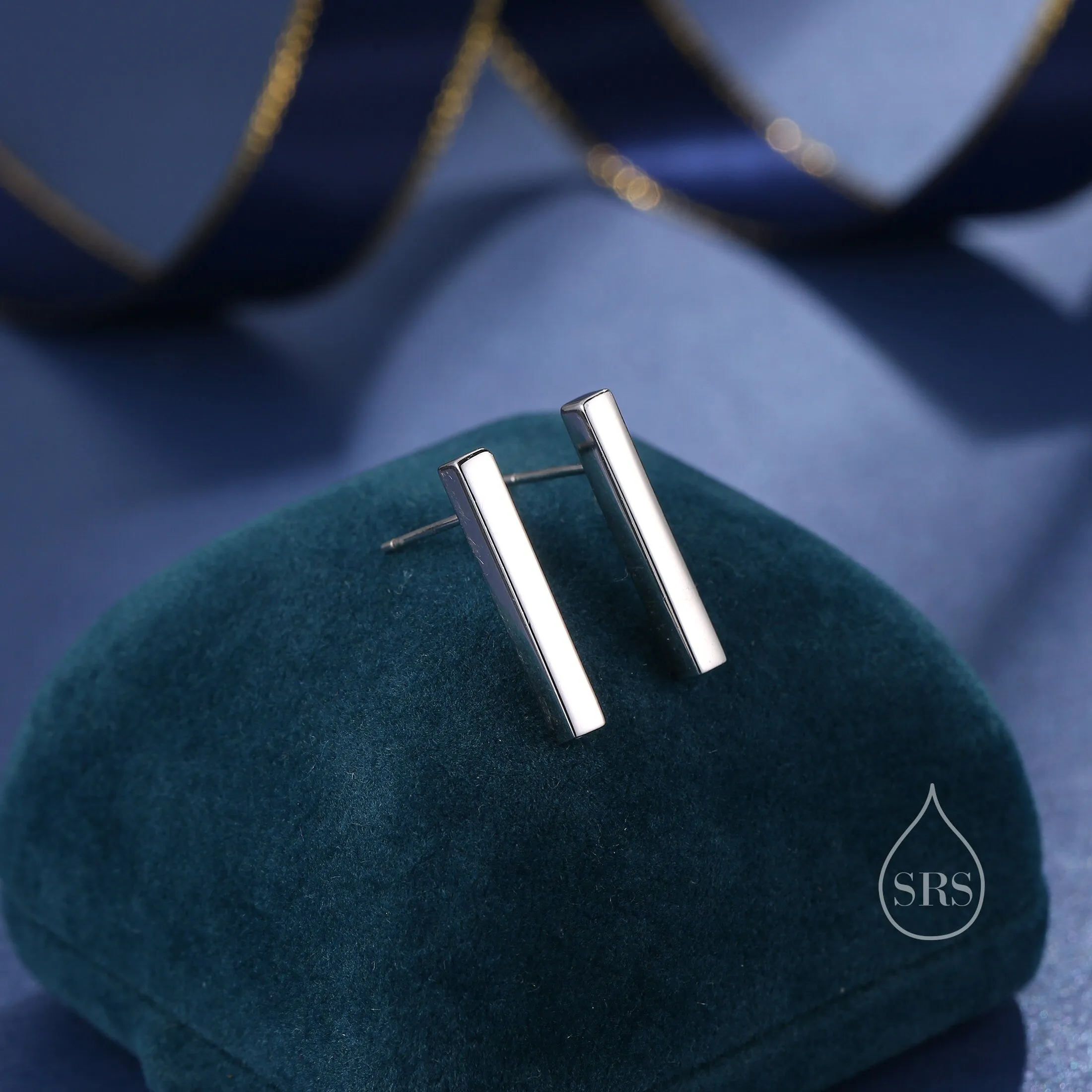 Sterling Silver Bar Stud Earrings with Satin Textured Finish, Minimalist Geometric Jewellery