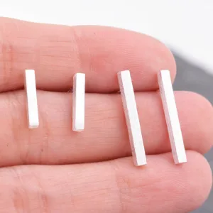 Sterling Silver Bar Stud Earrings with Satin Textured Finish, Minimalist Geometric Jewellery