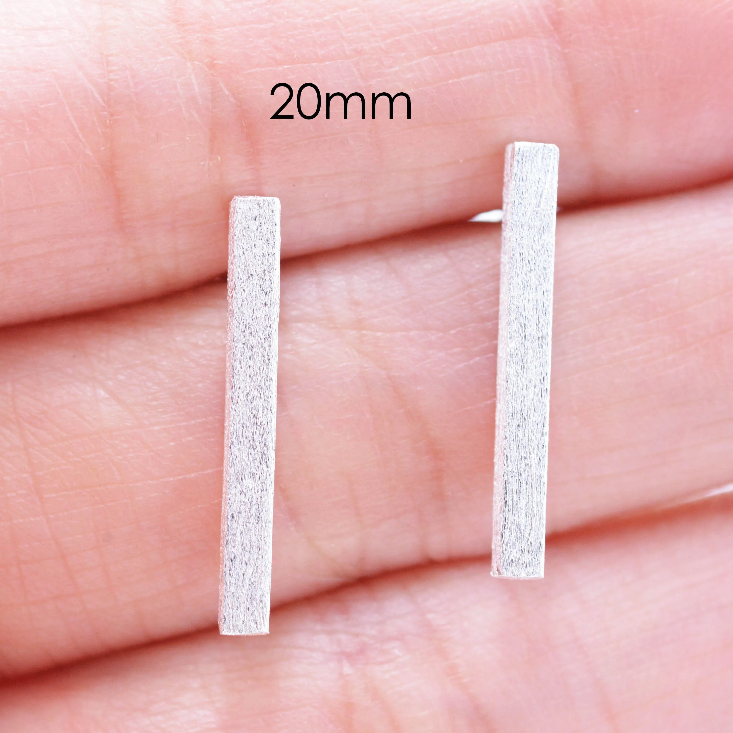 Sterling Silver Bar Stud Earrings with Satin Textured Finish, Minimalist Geometric Jewellery