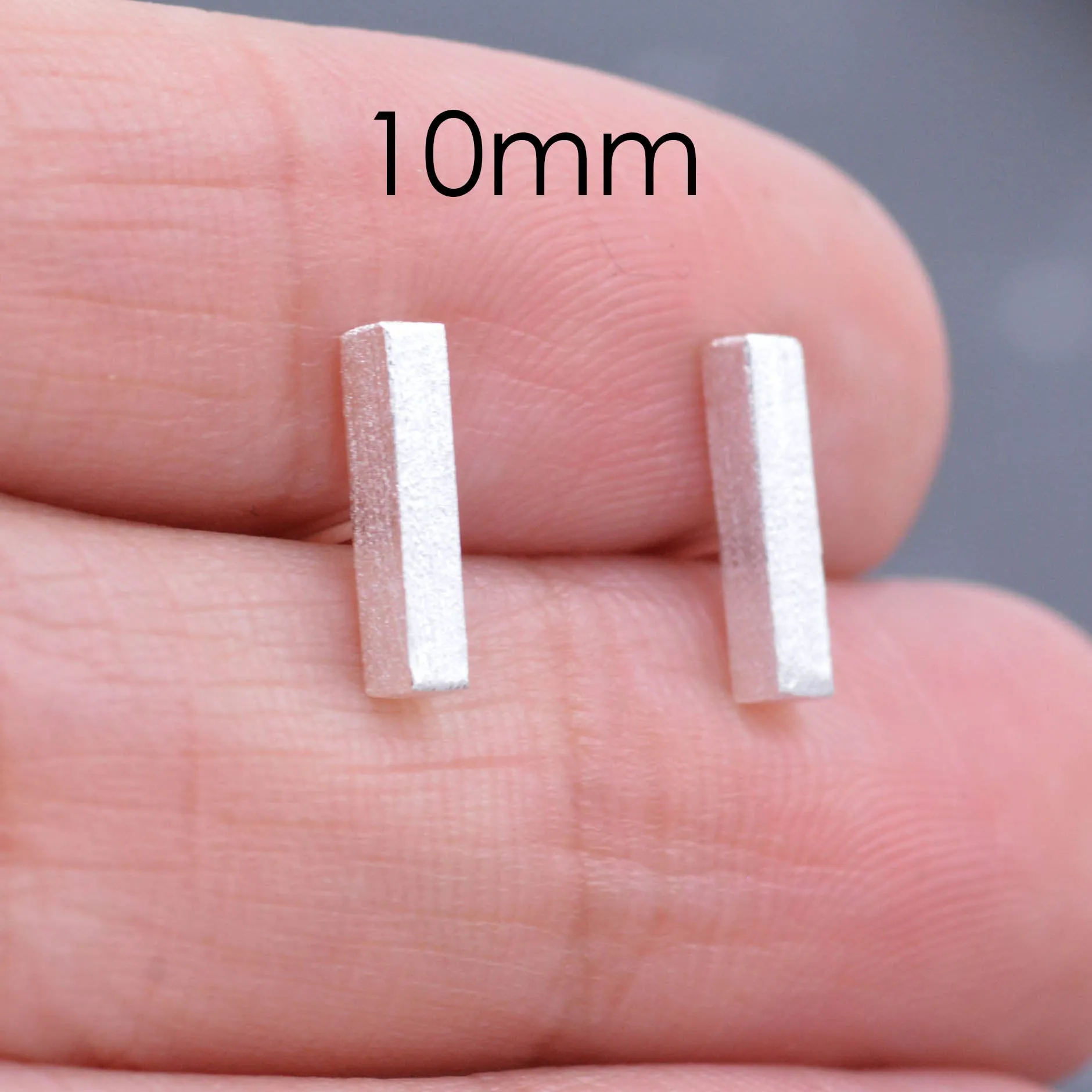 Sterling Silver Bar Stud Earrings with Satin Textured Finish, Minimalist Geometric Jewellery