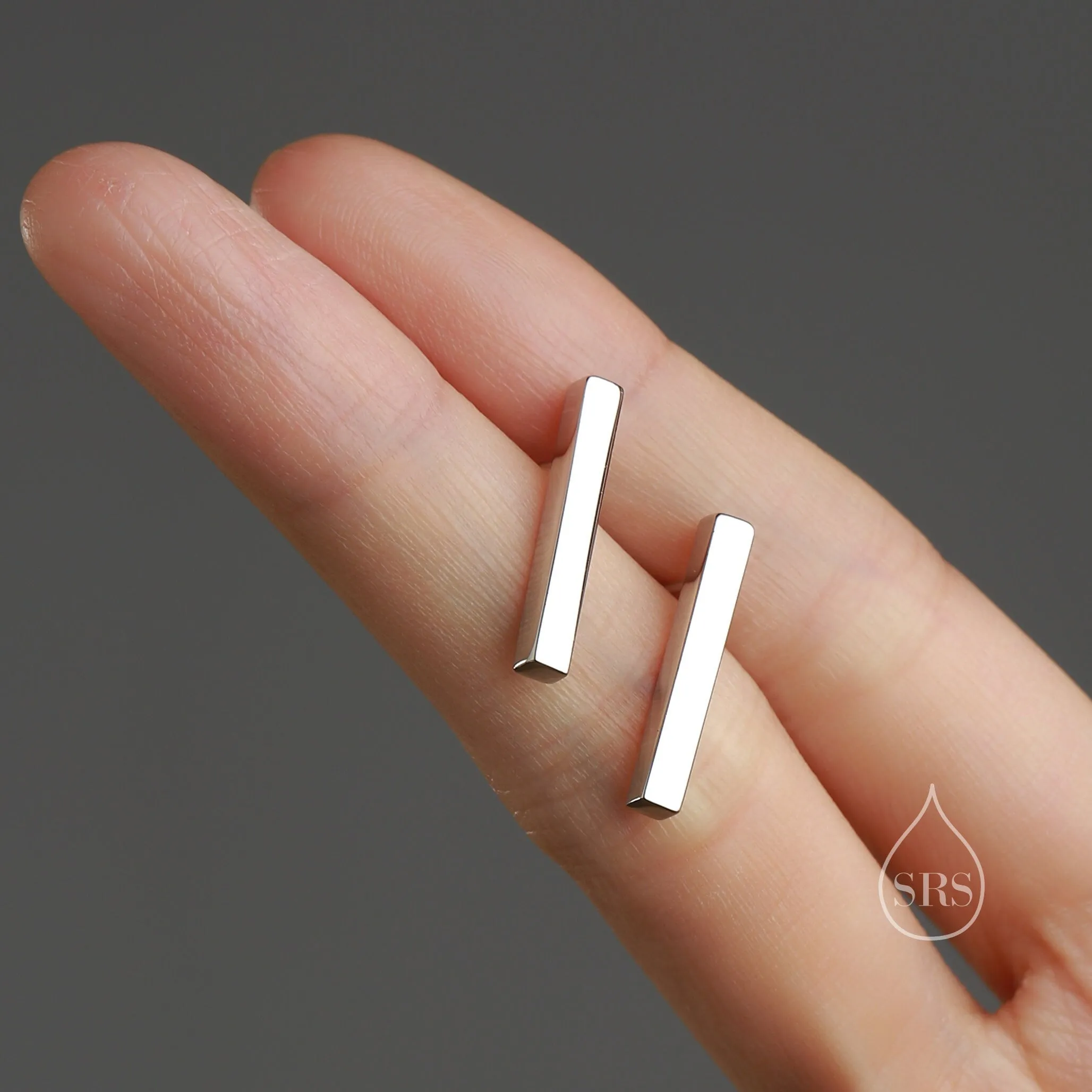 Sterling Silver Bar Stud Earrings with Satin Textured Finish, Minimalist Geometric Jewellery